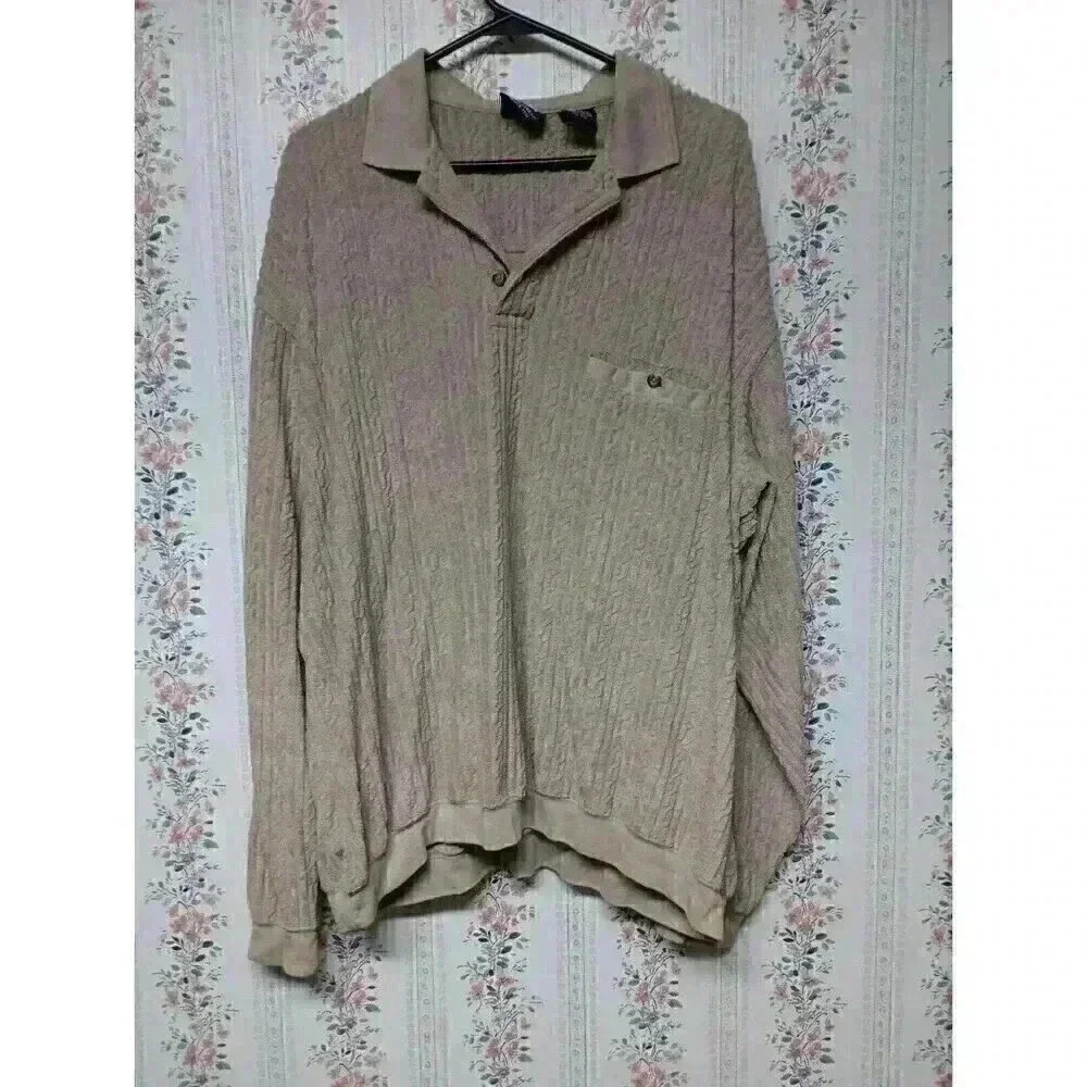 Vtg John Blair Collared Polo Sweater Shirt Men’s Size 2XL Pullover Tan